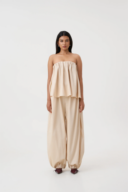 VERA GATHERED TOP - BEIGE