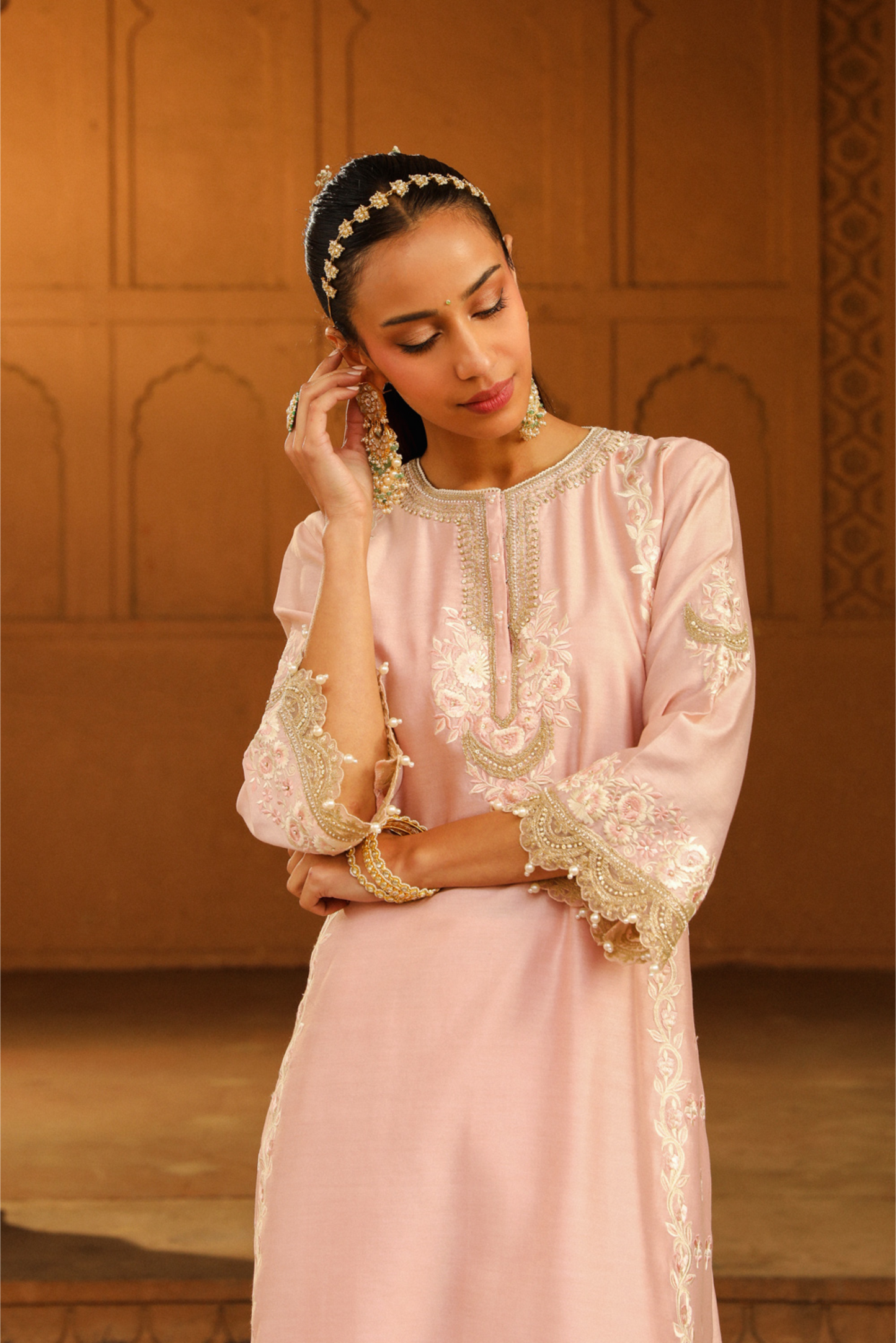 Yasna A-line palazzo suit with dupatta - Blush Pink