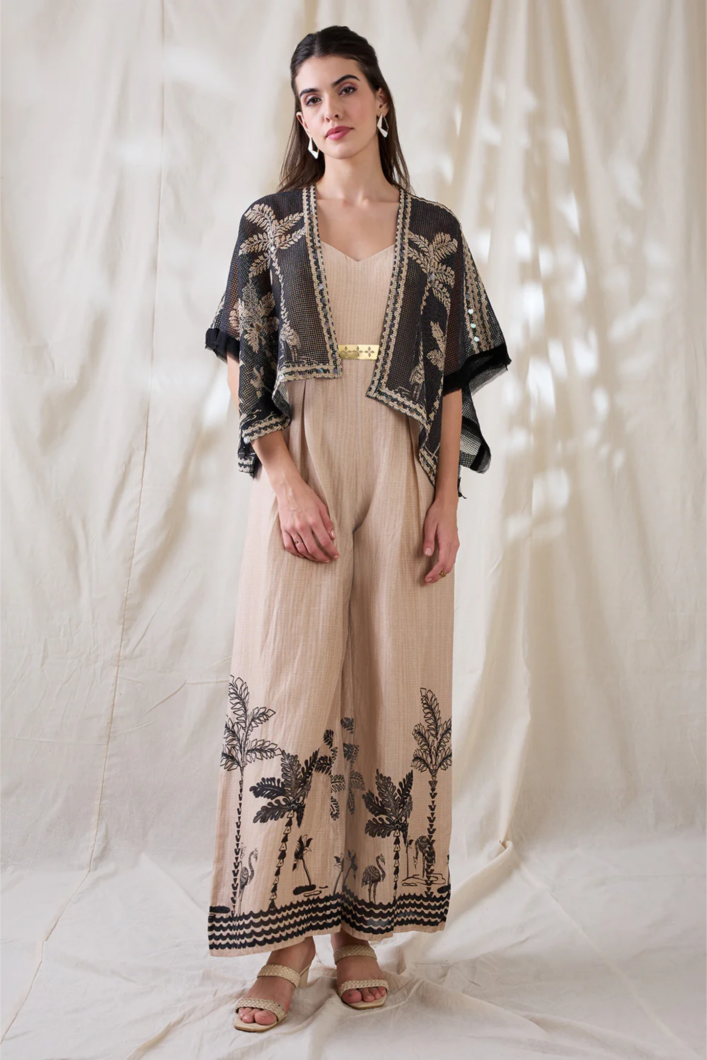 Noorani Printed Jumpsuit with Embroidered Jacket