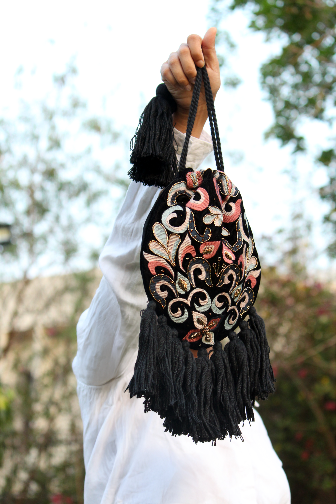 Vista embroidered potli bag