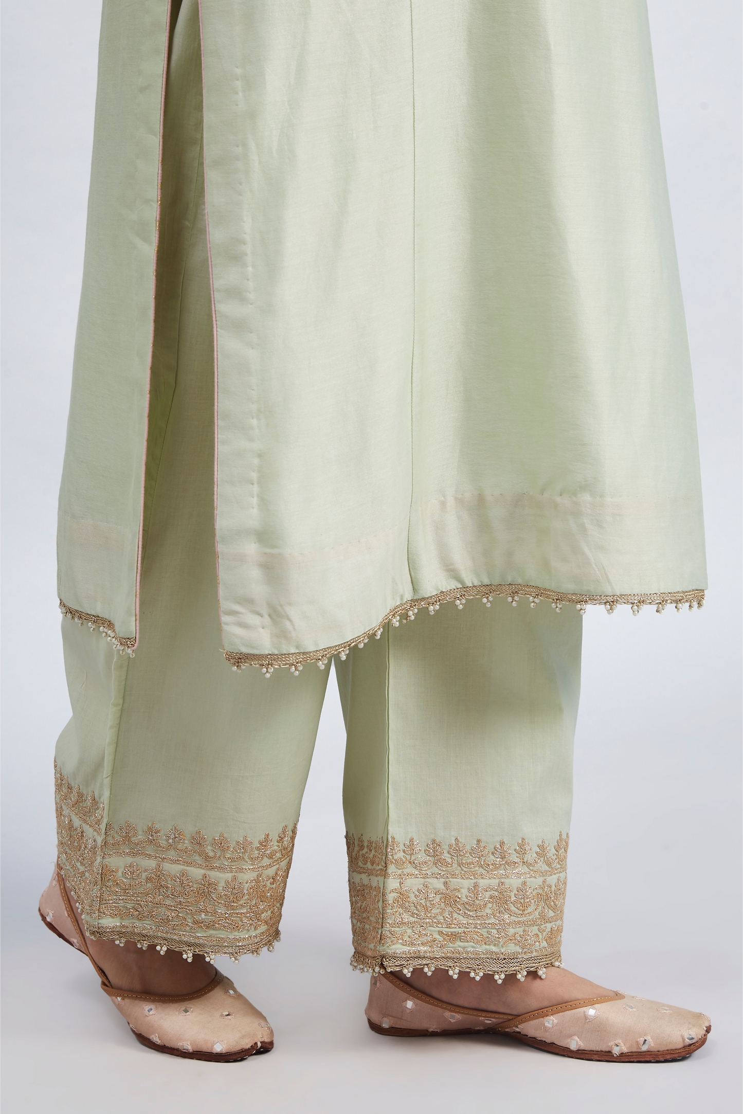 Aadirah Princess Cut Long Kurta Set - Mint Green