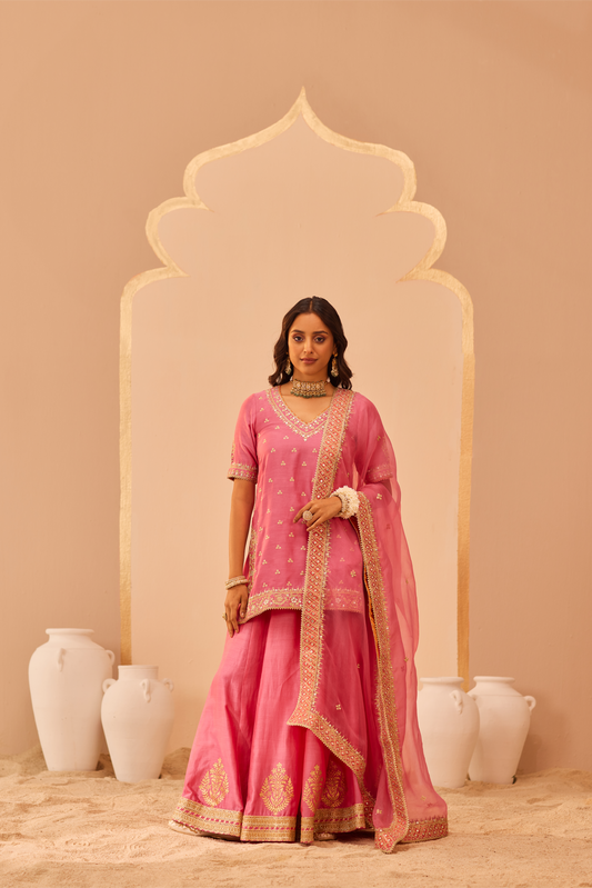 Faaiza Kurta Lehenga Set - Flamingo Pink