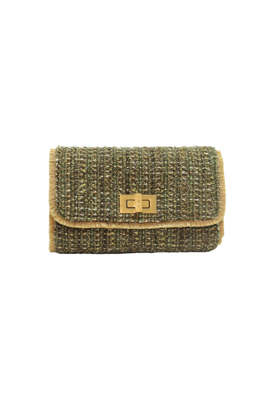 Boucle Olive Green Clutch Bag