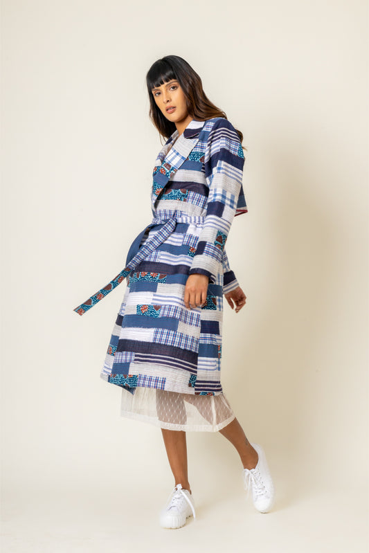 Sky Patchwork Trench