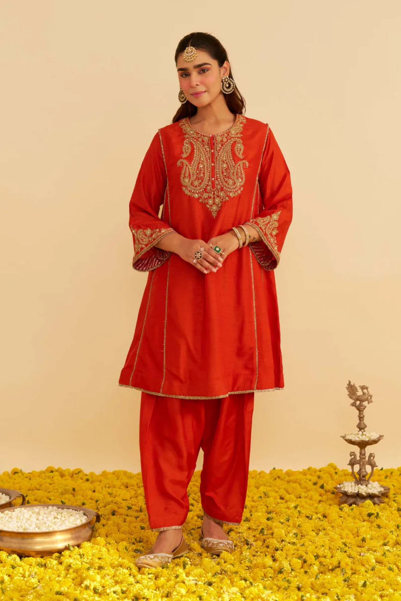 Ayra - Burnt Orange Short Chauga With Salwar and Dupatta