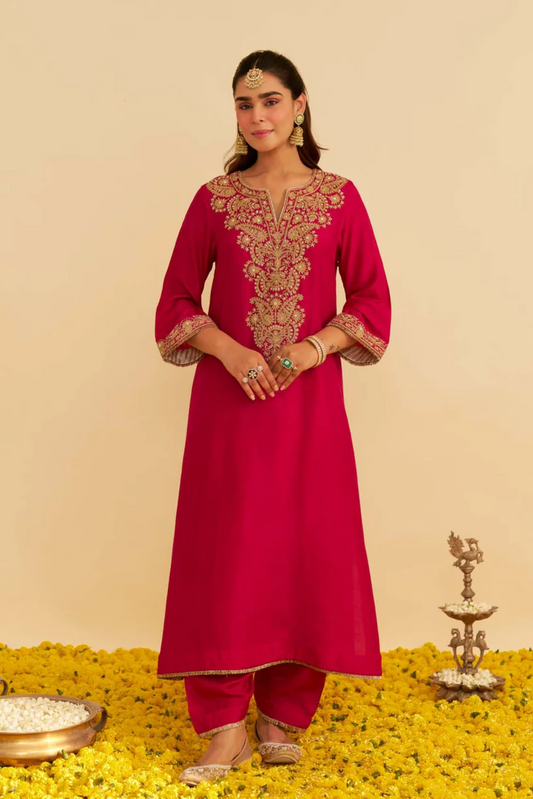 Hiba - Hotpink Long Kaftan With Salwar