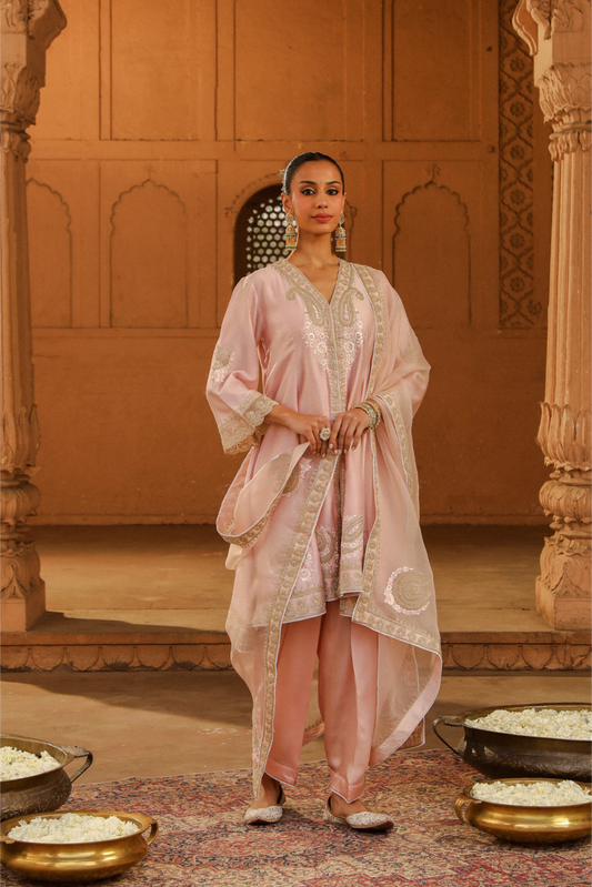 Fajr Short Anarkali with salwar and dupatta - Blush Pink