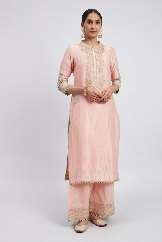 Aadah Princess Cut Long Kurta Set - Carnation Pink