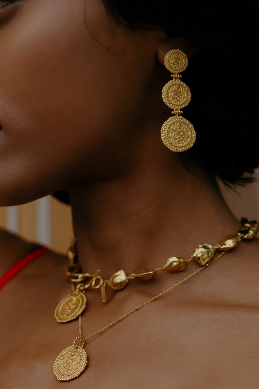 Triple Snake Coin Charm Earrings