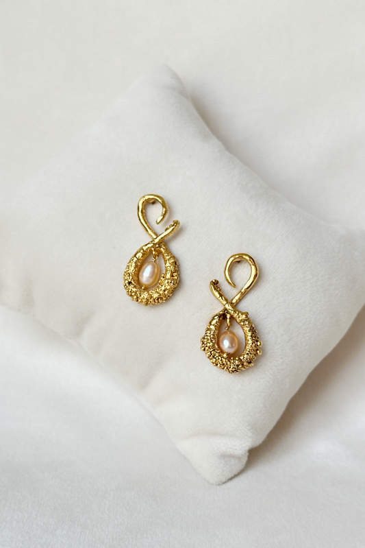 Infinity Pearl Drop Studs - Gold