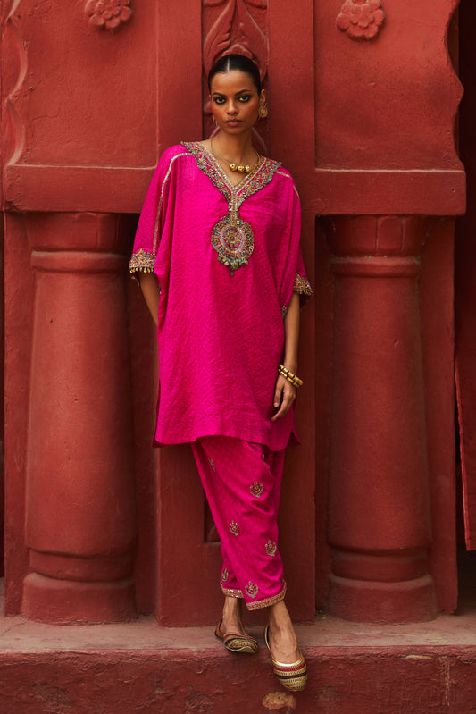 Pink Short Kaftan Kurta and Salwar Set