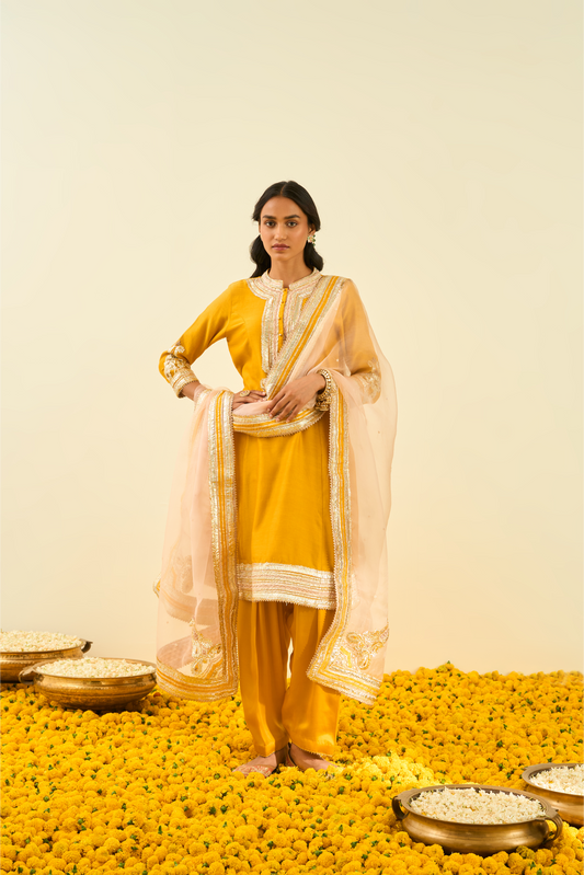 Sadirah Kurta with Salwar and Dupatta - Glaze Mustard