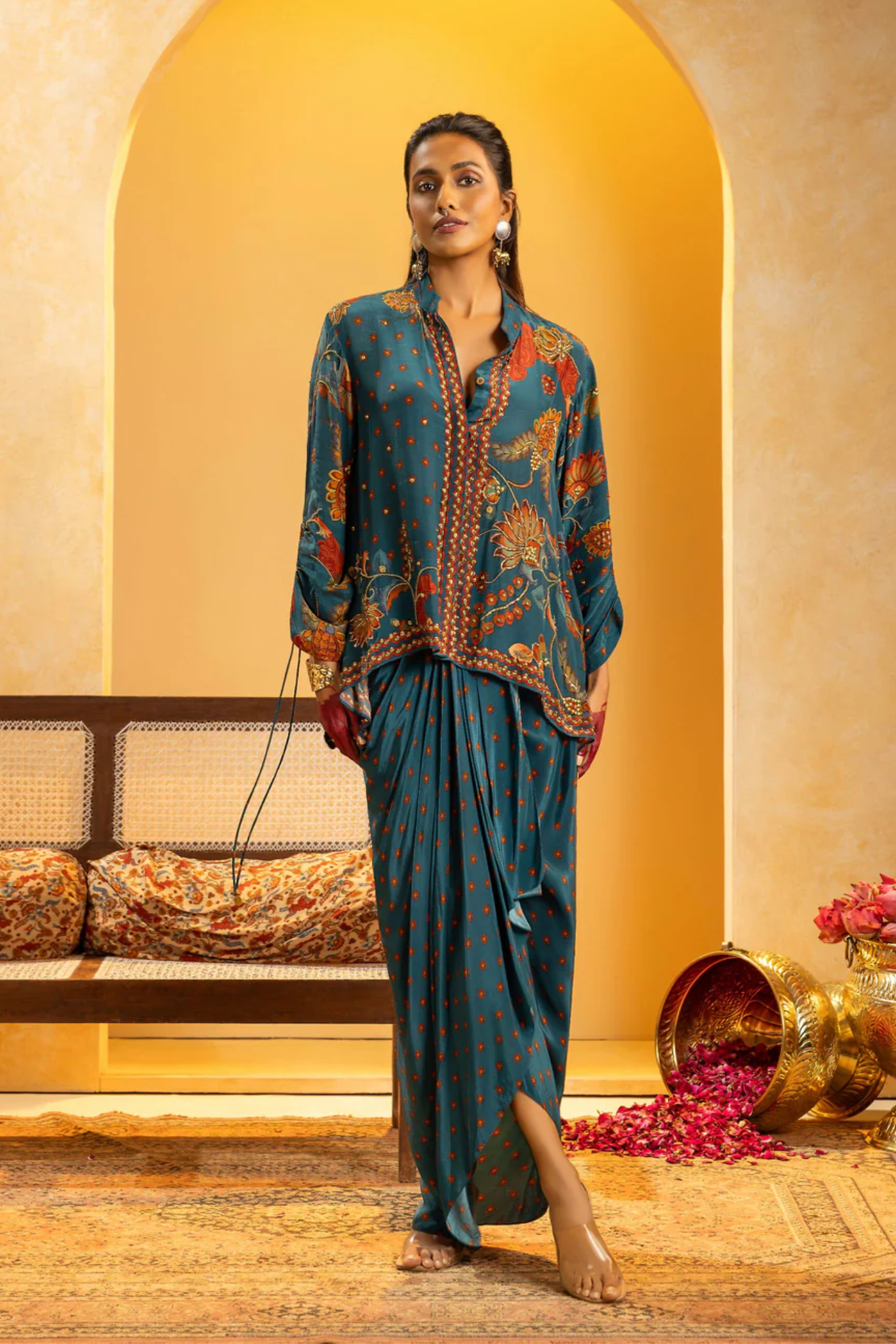 Rangtara embellished  drape skirt set