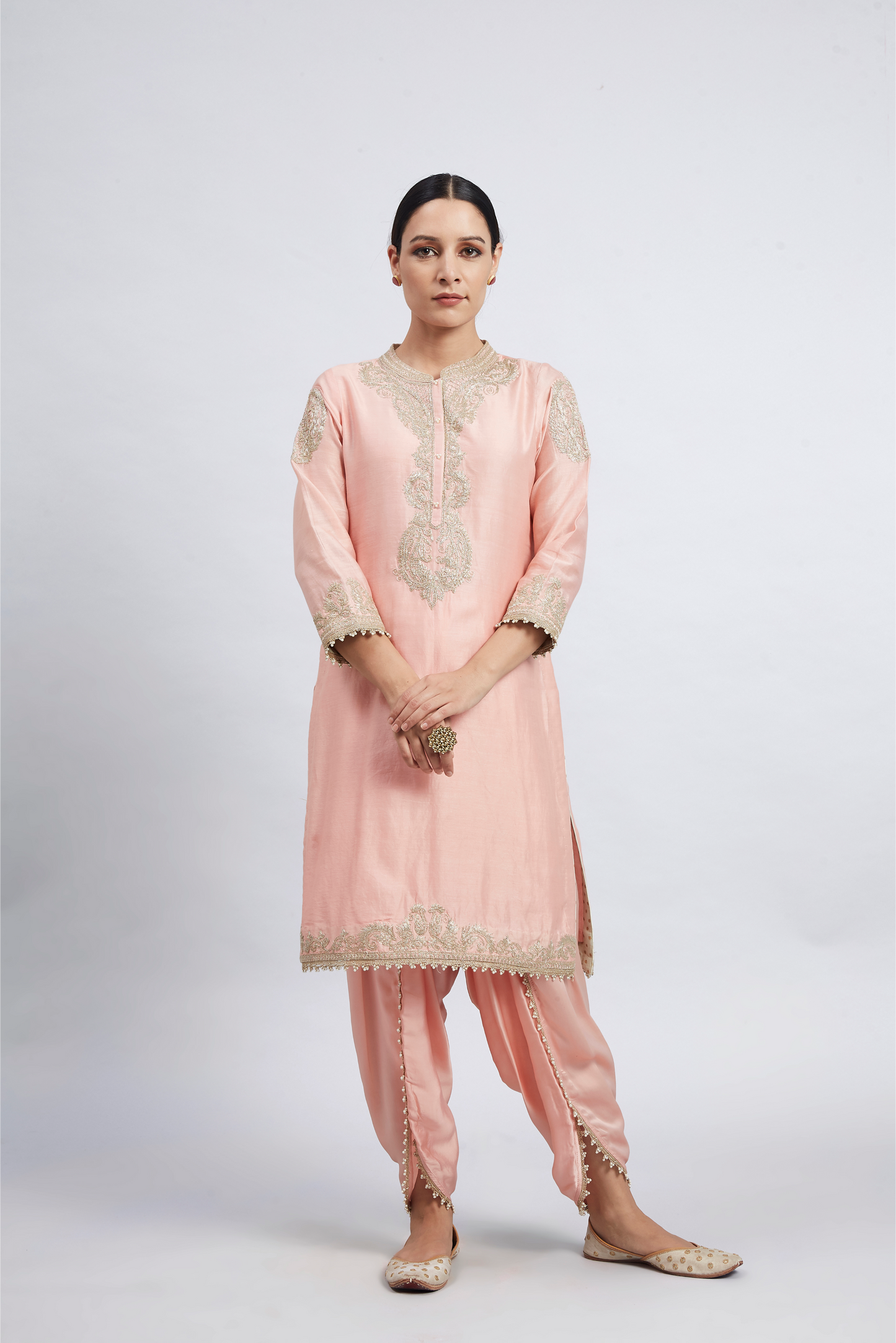 Aabisah Embroidered Kurta with Dhoti - Carnation Pink