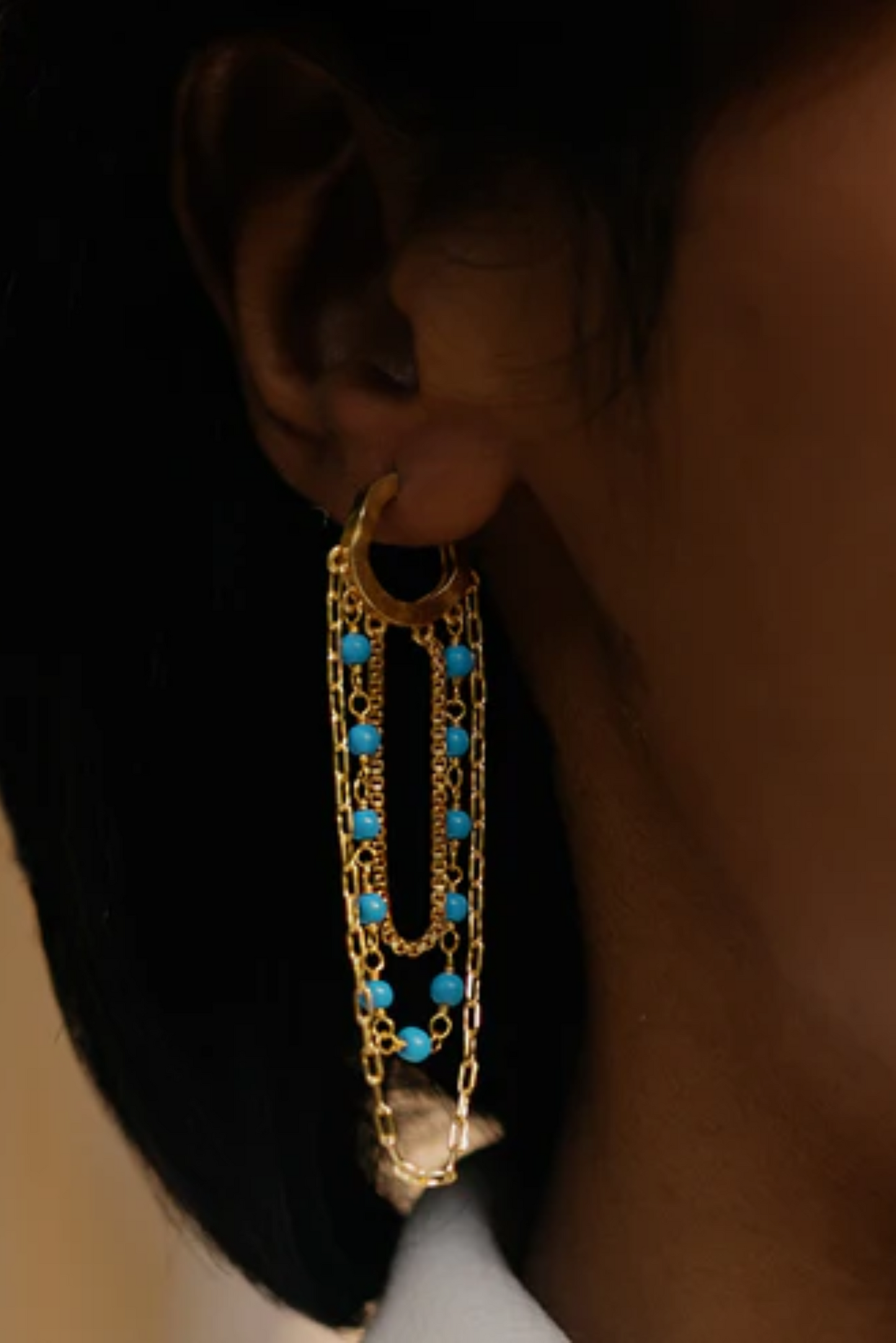 Beaded Multi Drop Chain Huggies