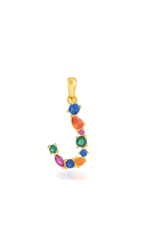 Multi Gemstone Alphabets Necklace - J