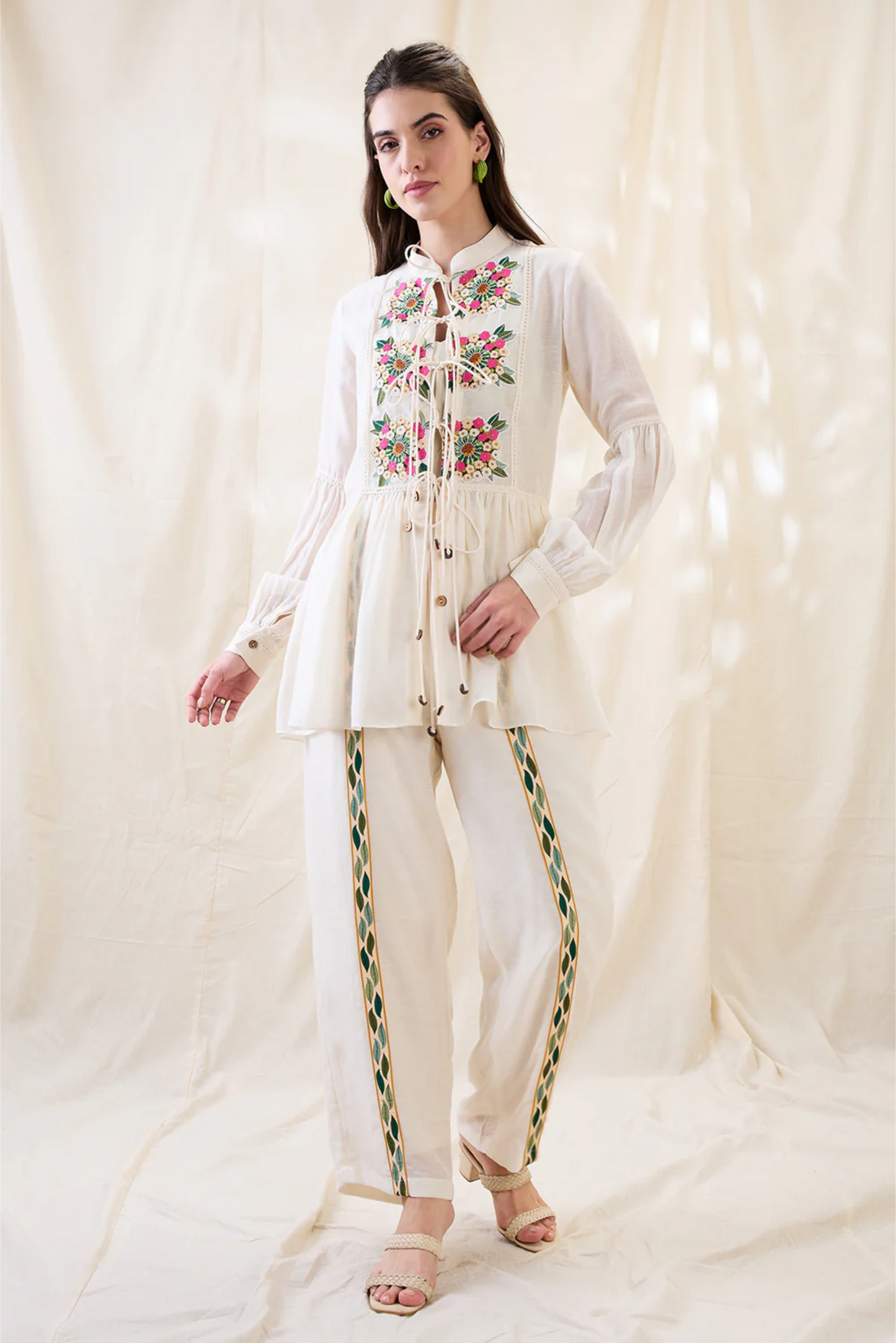 Gulzaar Appliqued Peplum Top with Palazzos