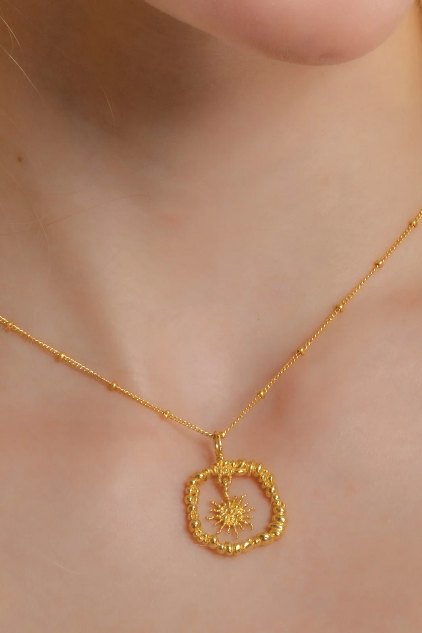 Granulated Sun Burst Charm Necklace
