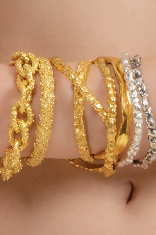 Rugged Texture Gold Plated Bangle
