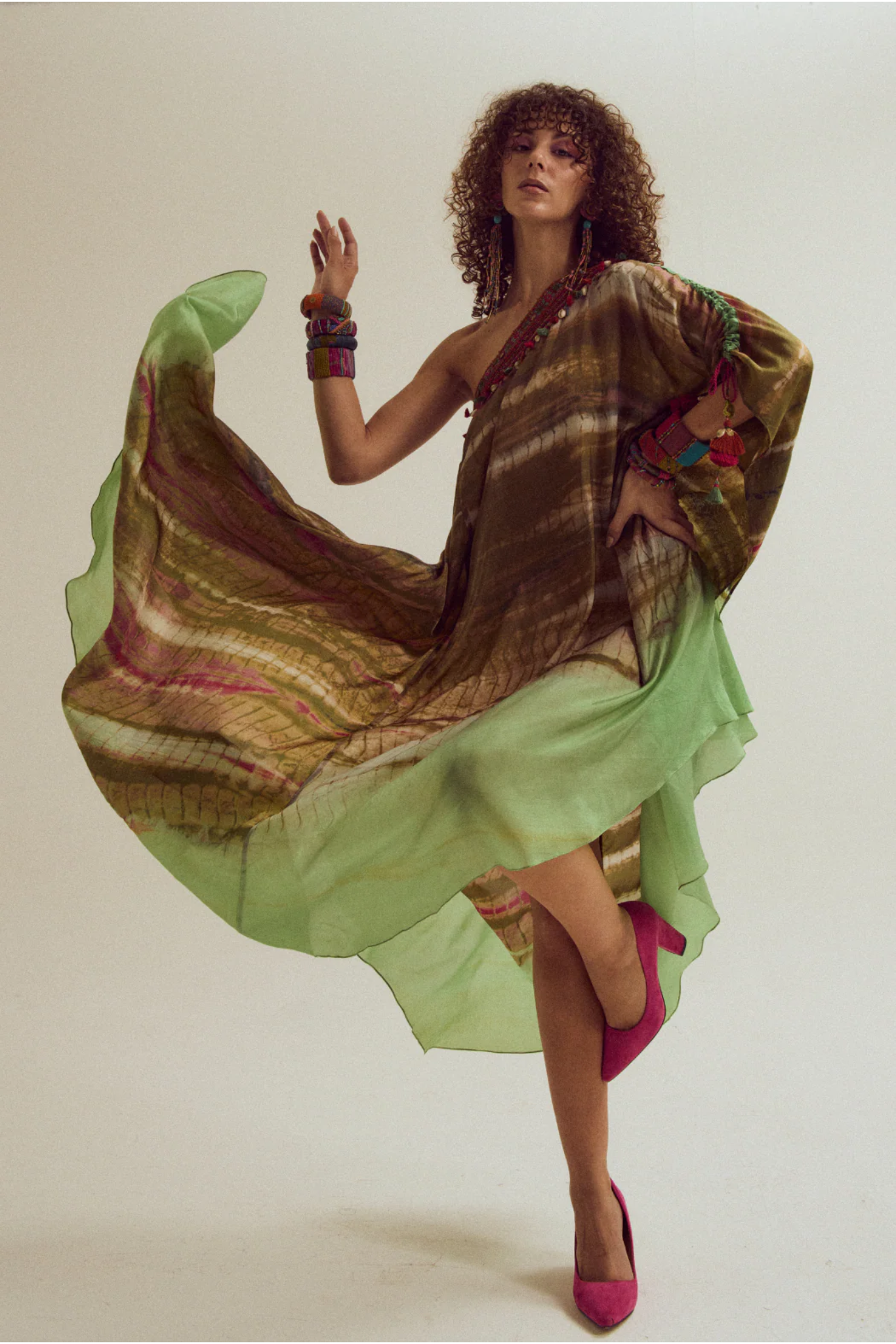 Heather off Shoulder Tie Dye Dress - Olive/Sage