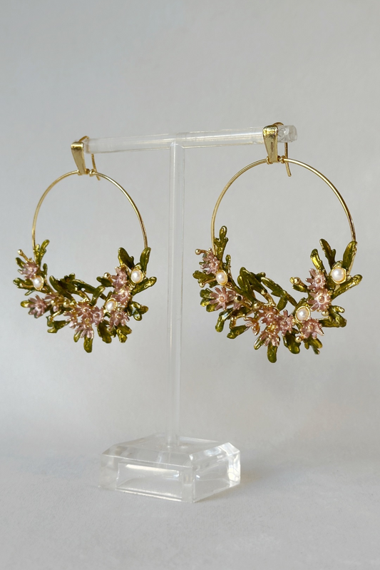 Blooming Crescent Chandbali Earrings - Pastel Garden
