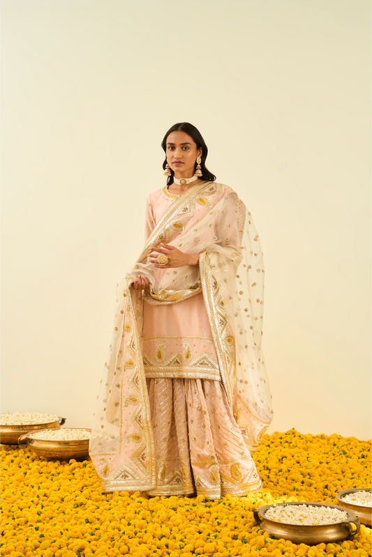 Shafna Kurta with Garara and Dupatta - Rose Pink