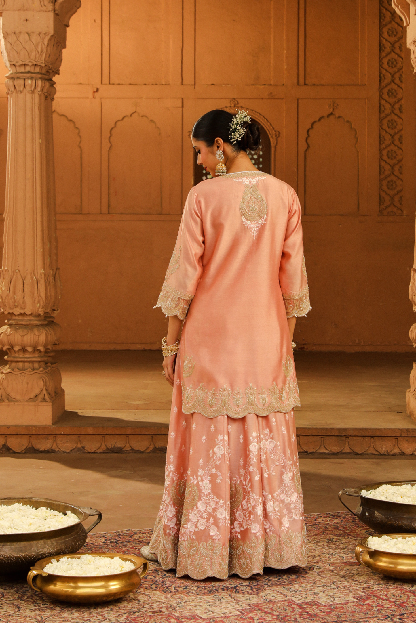 Ayda Short kurta with sharara and dupatta - Off Rose