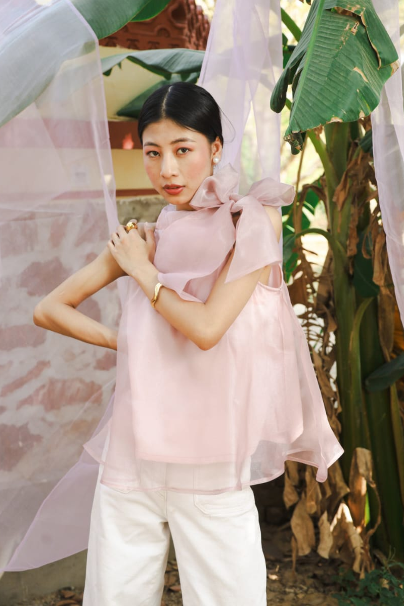 Organza Bow Blouse- Mauve