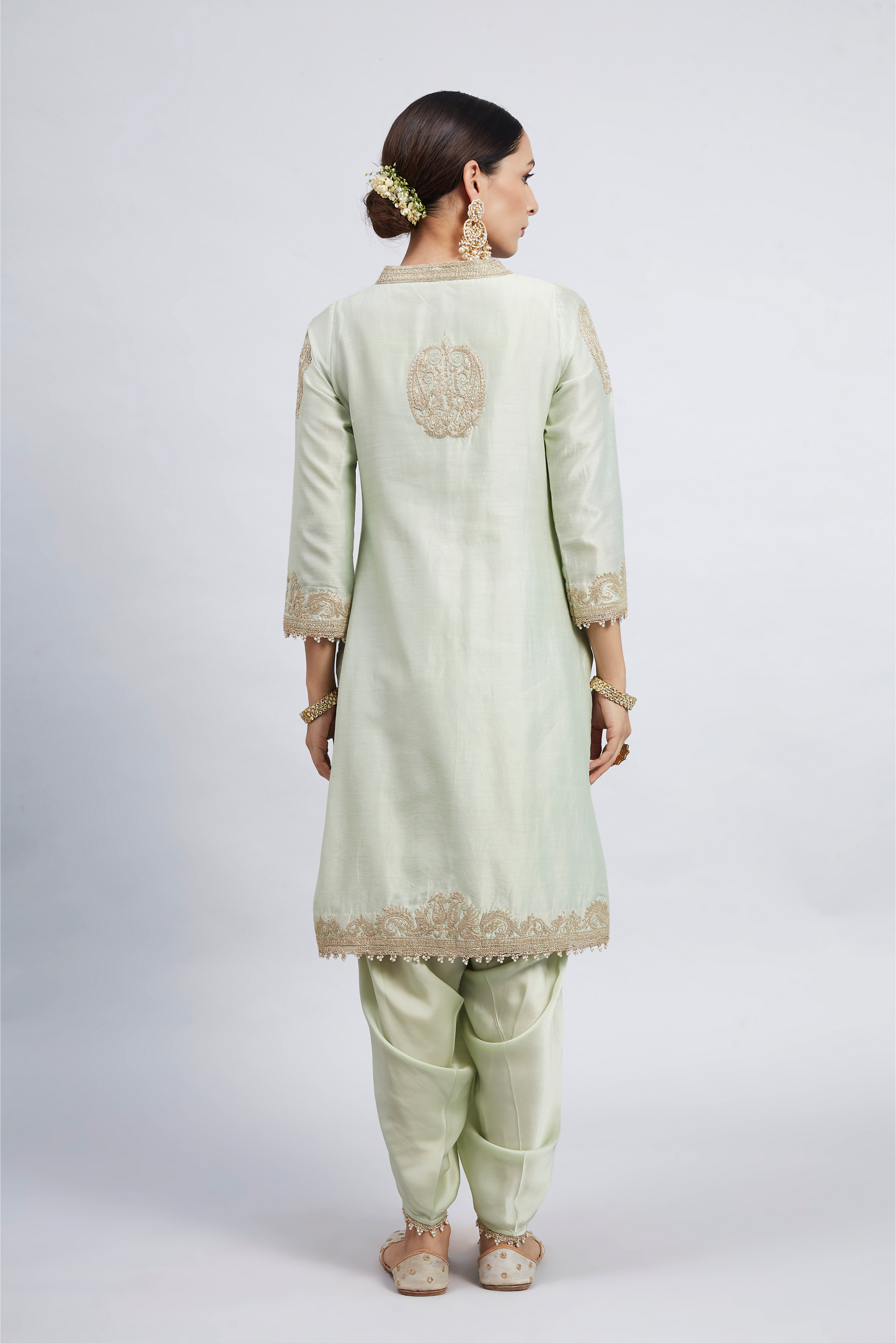 Aabisah Embroidered Kurta with Dhoti - Mint Green