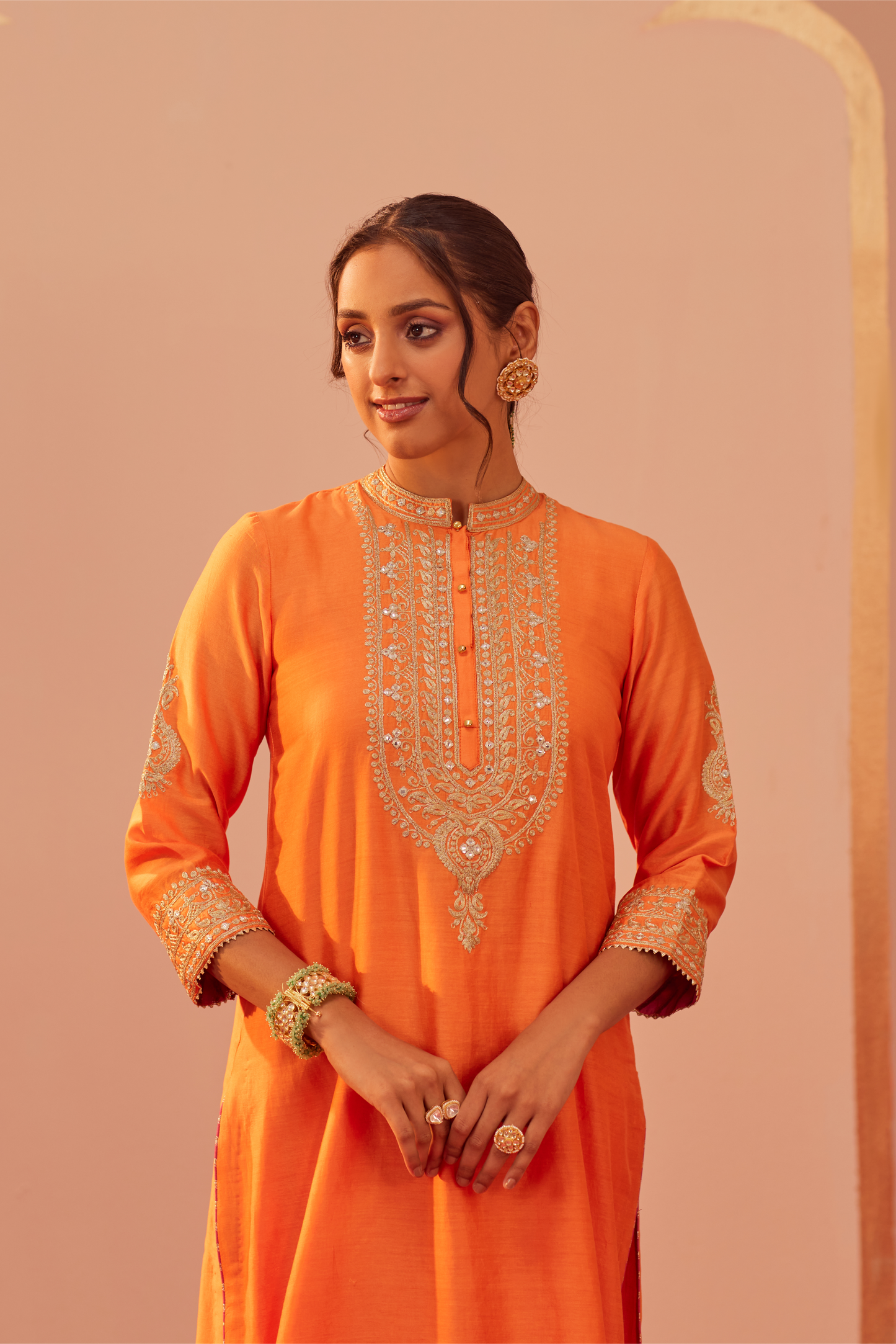 Zaniab Kurta Palazzo Set - Tangerine Orange