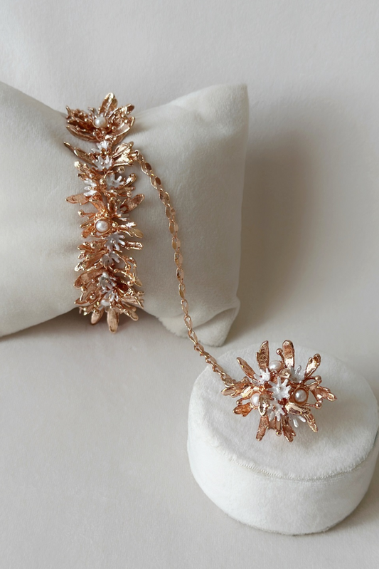 Blooming haathphool with pearls - Rose Gold