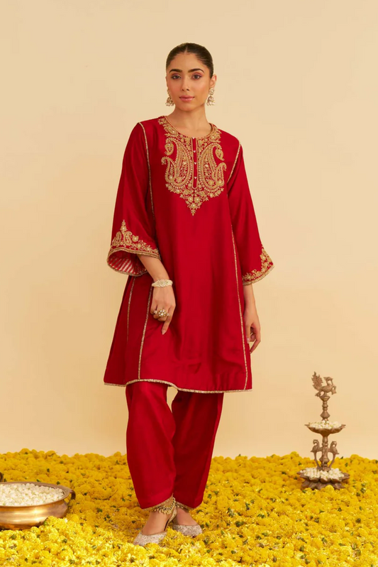 Ayra - Deep Red Short Chauga With Salwar