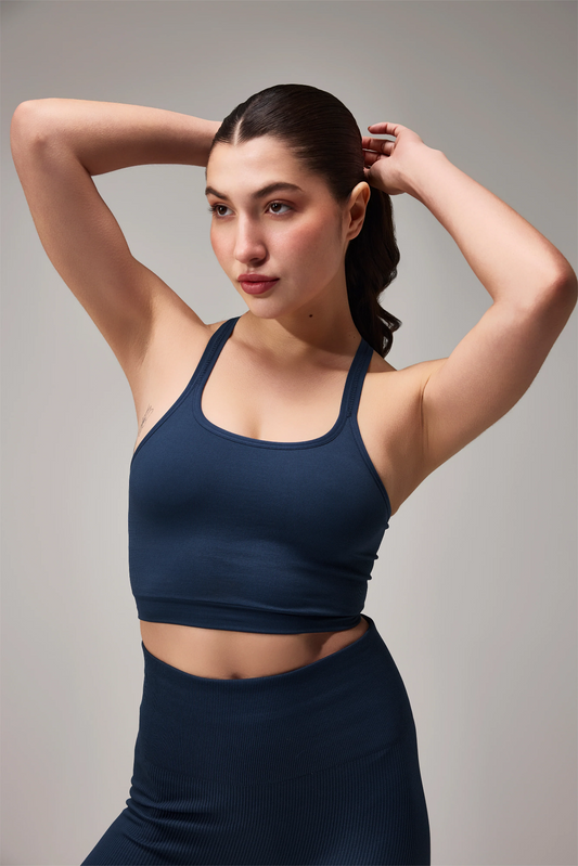 SEAMLESS CROSS BRA - NAVY BLUE