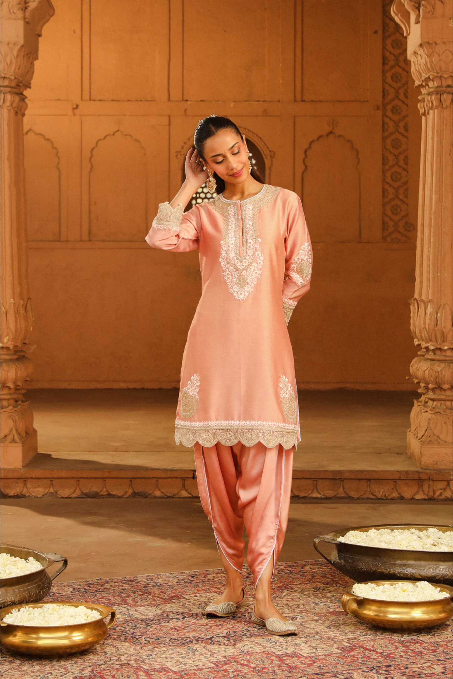 Ernika Short kurta with dhoti - Off Rose