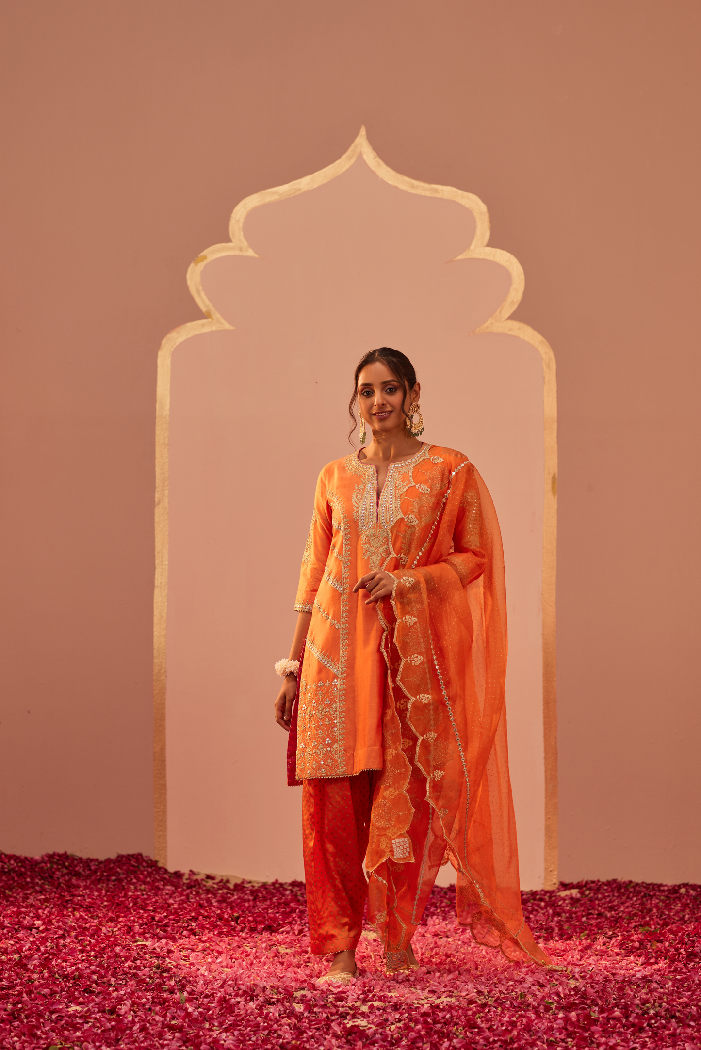 Rashida Kurta Salwar Set - Tangerine Orange