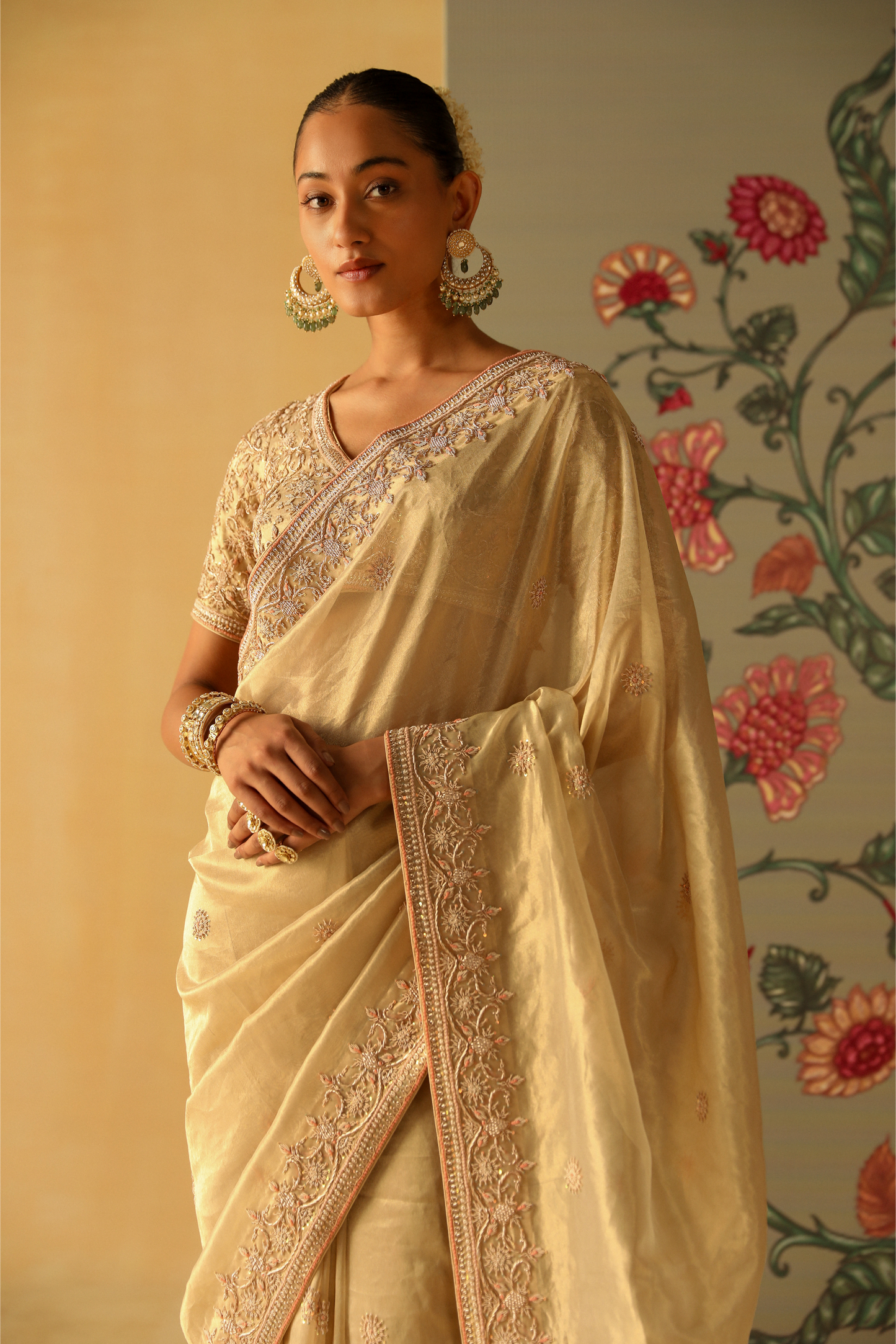 Saraa - Gold Tissue Saree Set