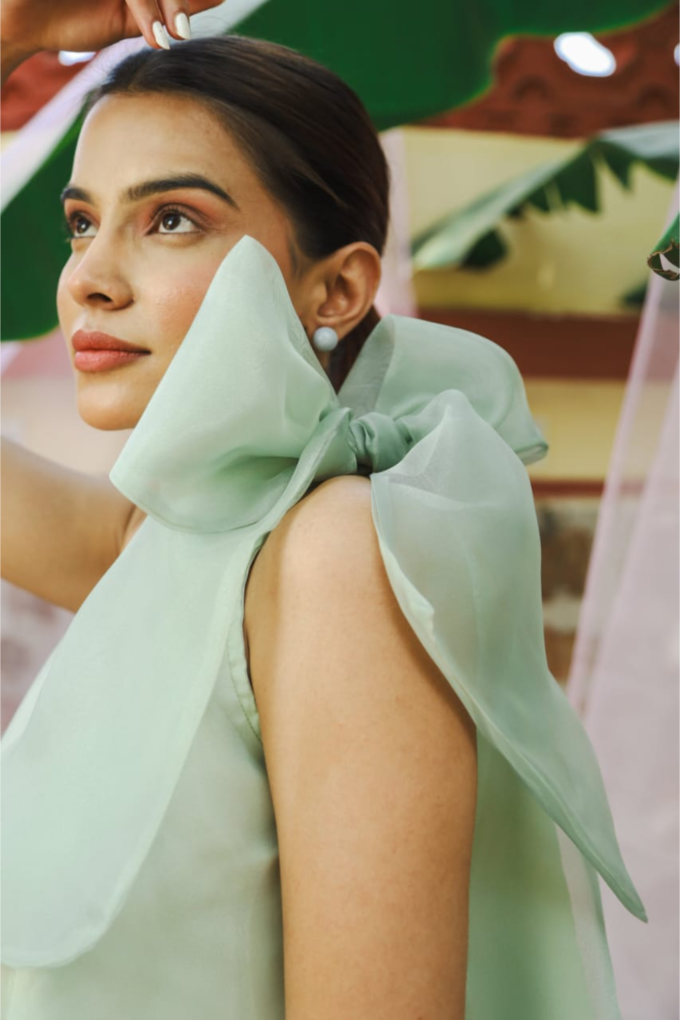 Organza Bow Top- Green