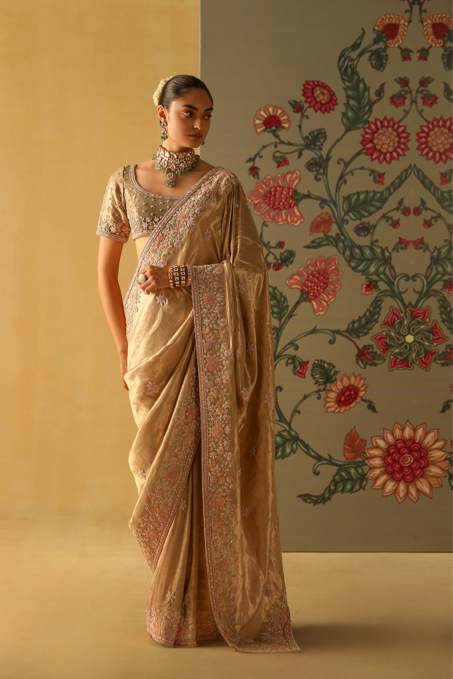 Zeenat - Gold Tissue Saree Set