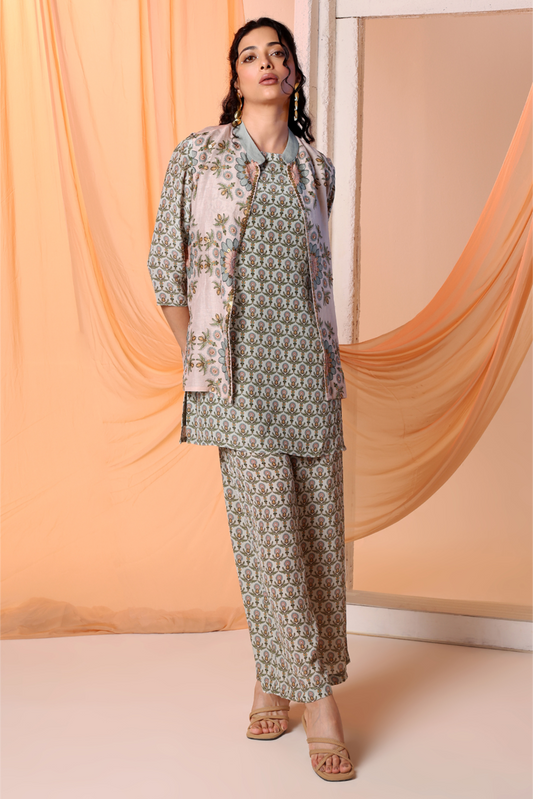 Eraya Printed Kurta Set with Embellished Jacket