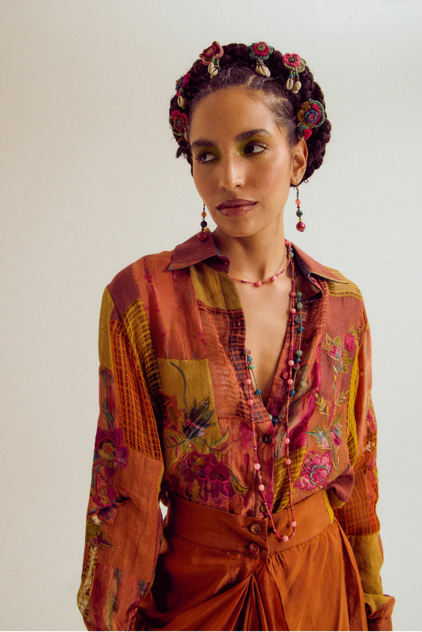 Paako patchwork shirt - Rust/Orange