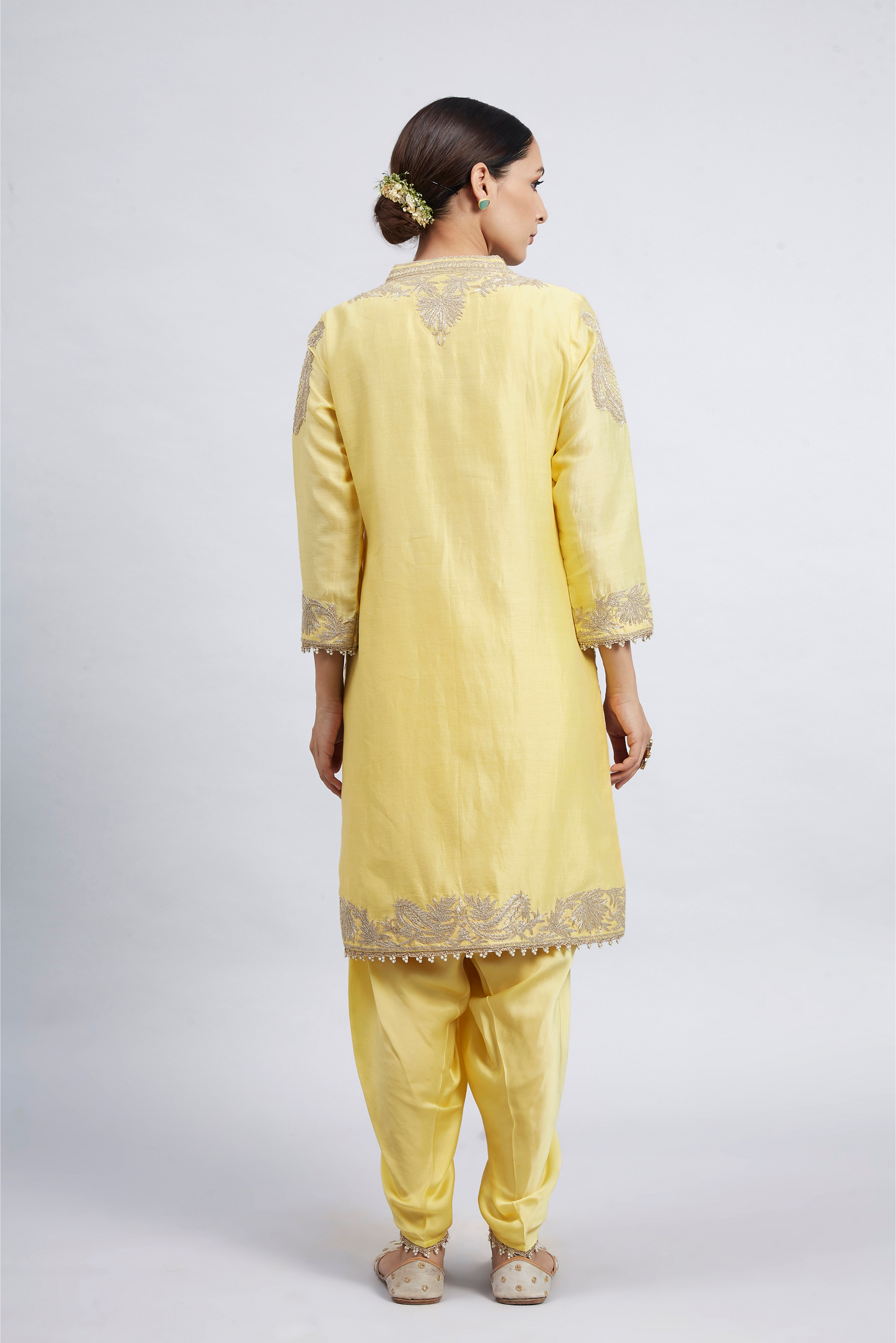 Aabish Pearl Embroidered Kurta Set - Daffodil Yellow