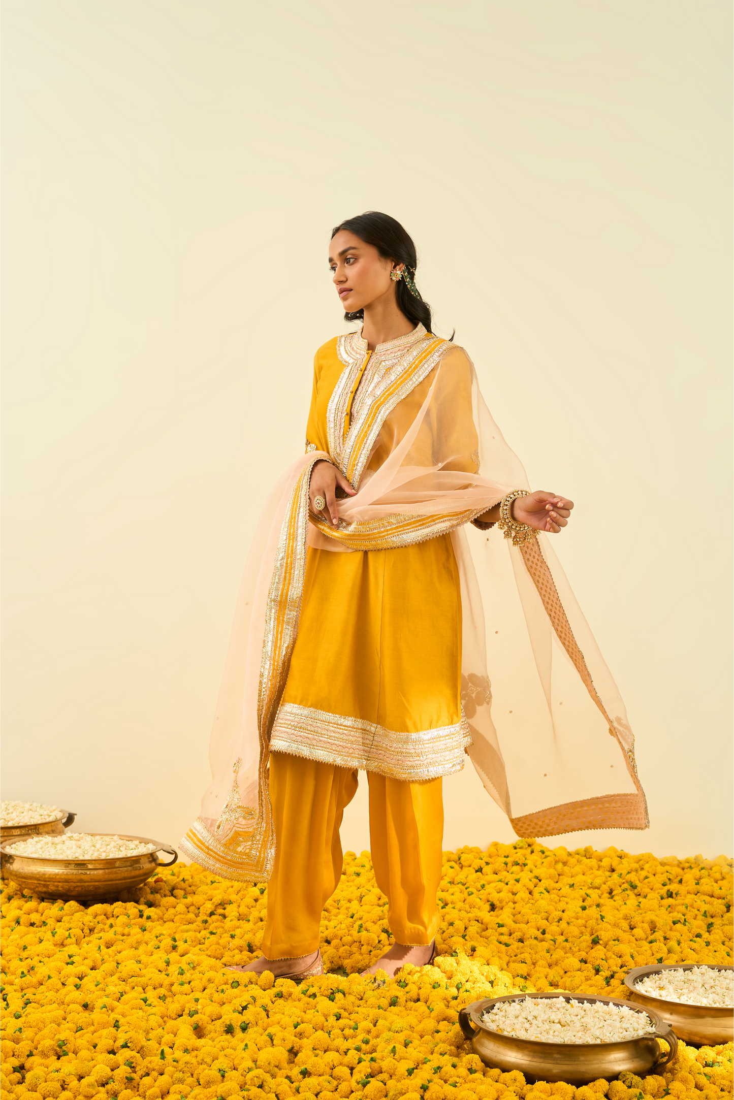 Sadirah Kurta with Salwar and Dupatta - Glaze Mustard