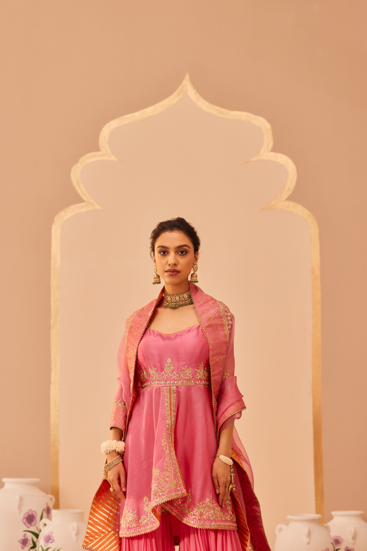 Tahira Kurta Garara Set - Flamingo Pink