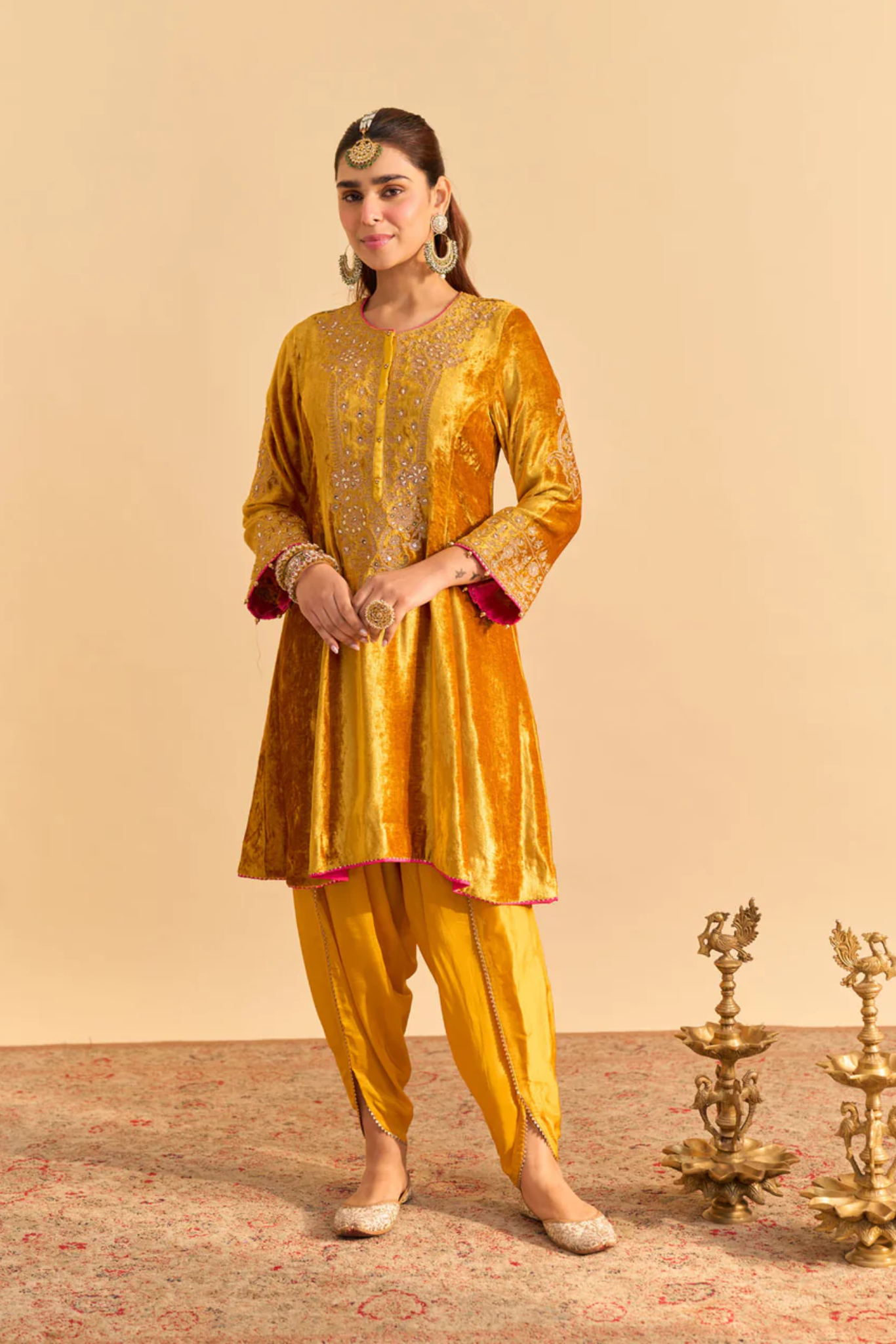 Laiba - Mustard A-line Kurta with Dhoti