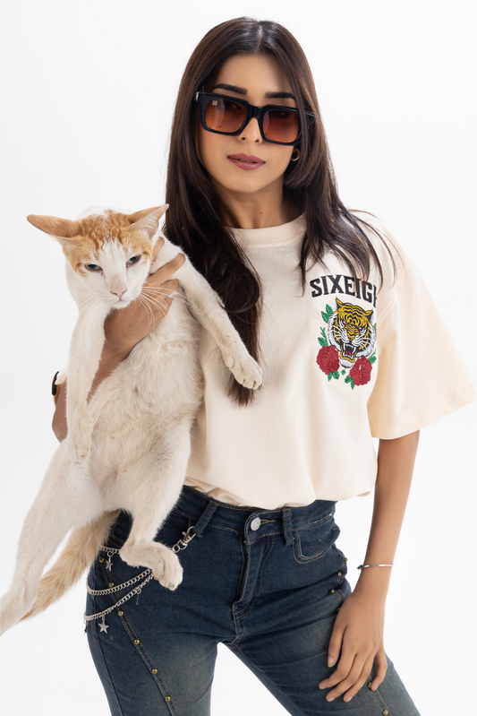 Roze Claw Cream French Terry Cotton T-Shirt