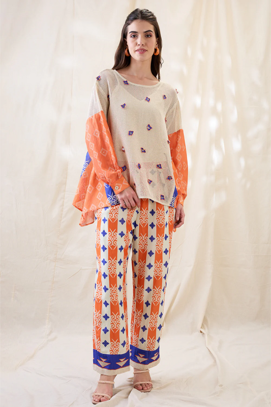 Kitchra Appliqued Co-ord Set (Orange)