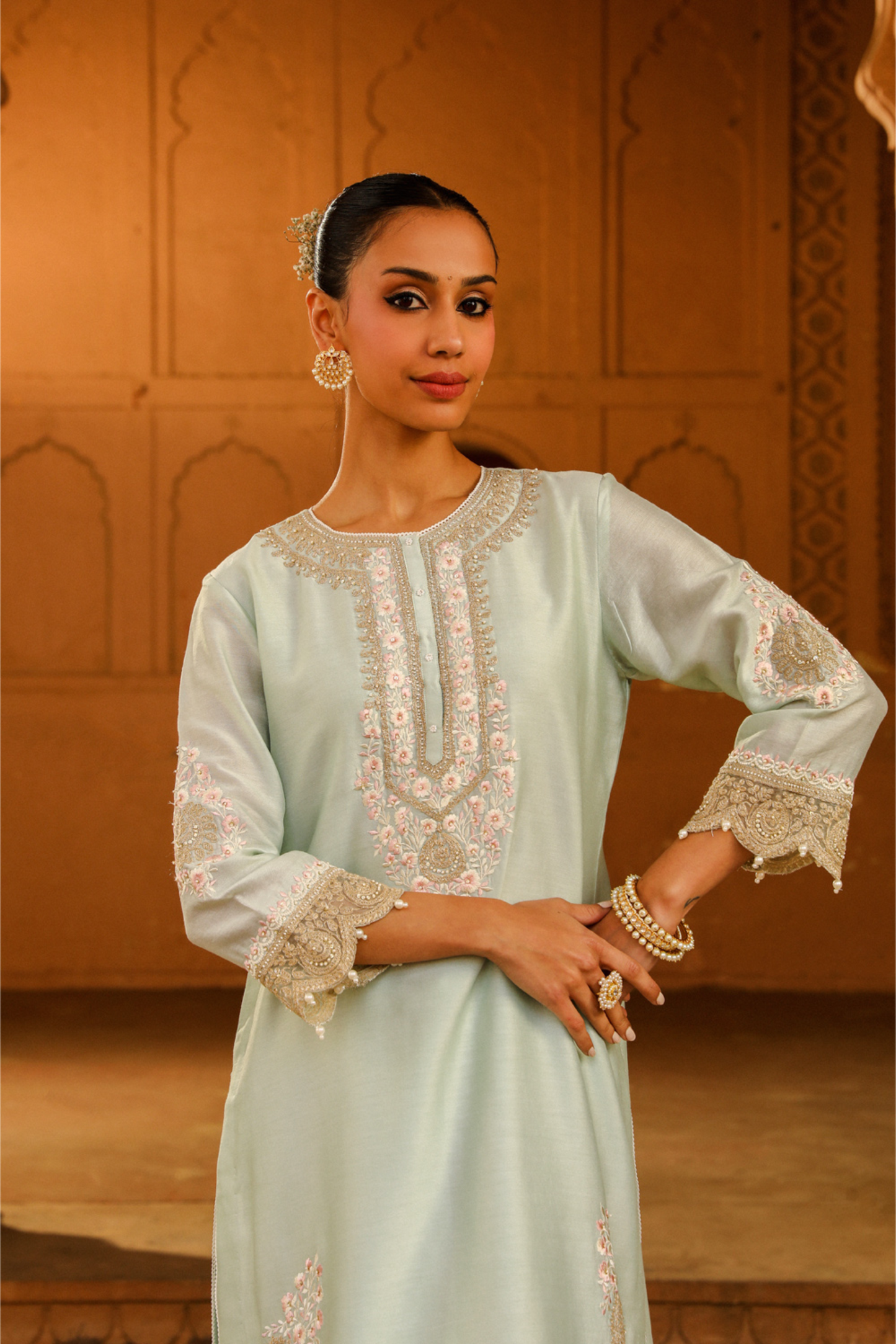 Ernika Short kurta with dhoti - Misty Green