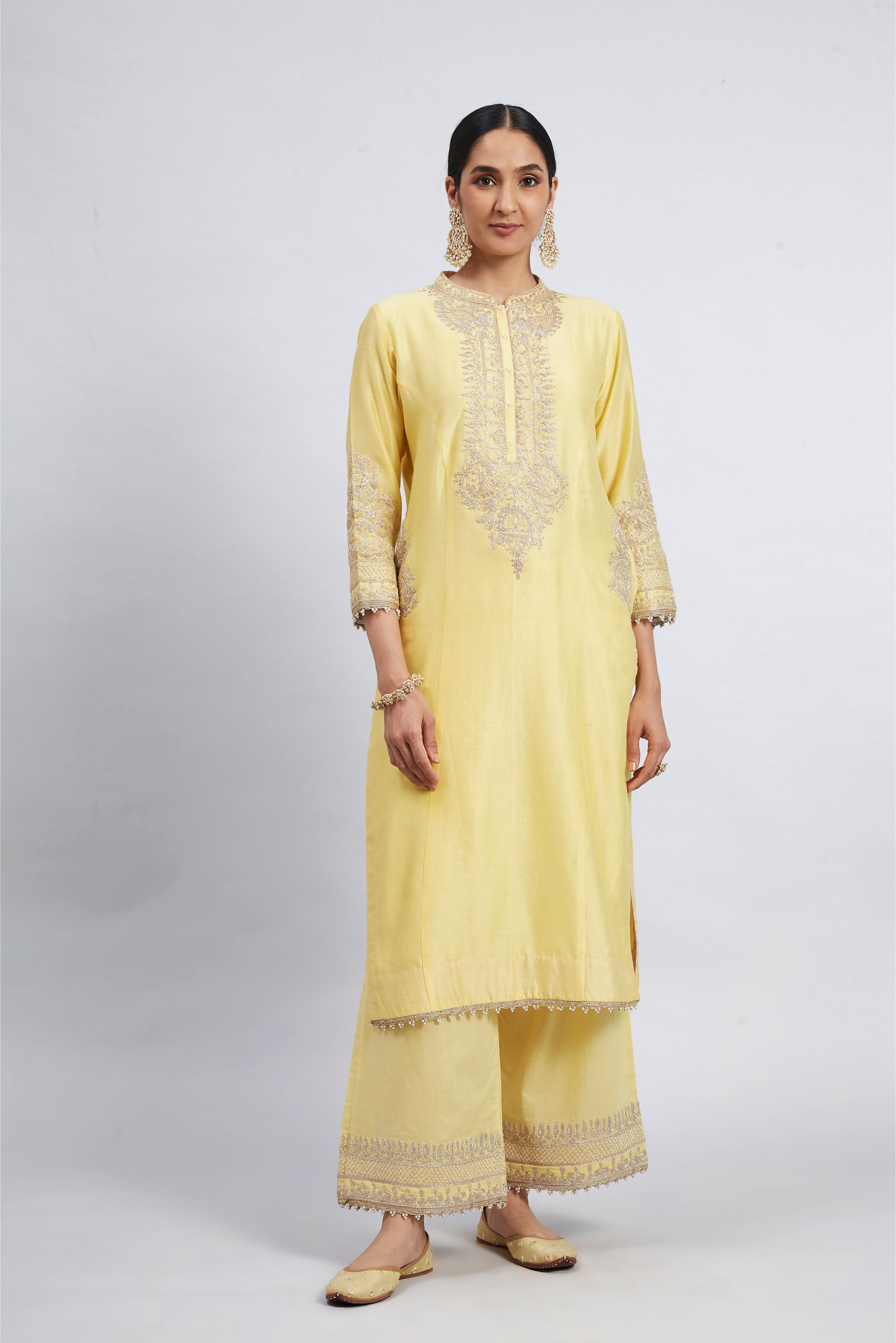 Aadah Princess Cut Long Kurta Set - Daffodil Yellow