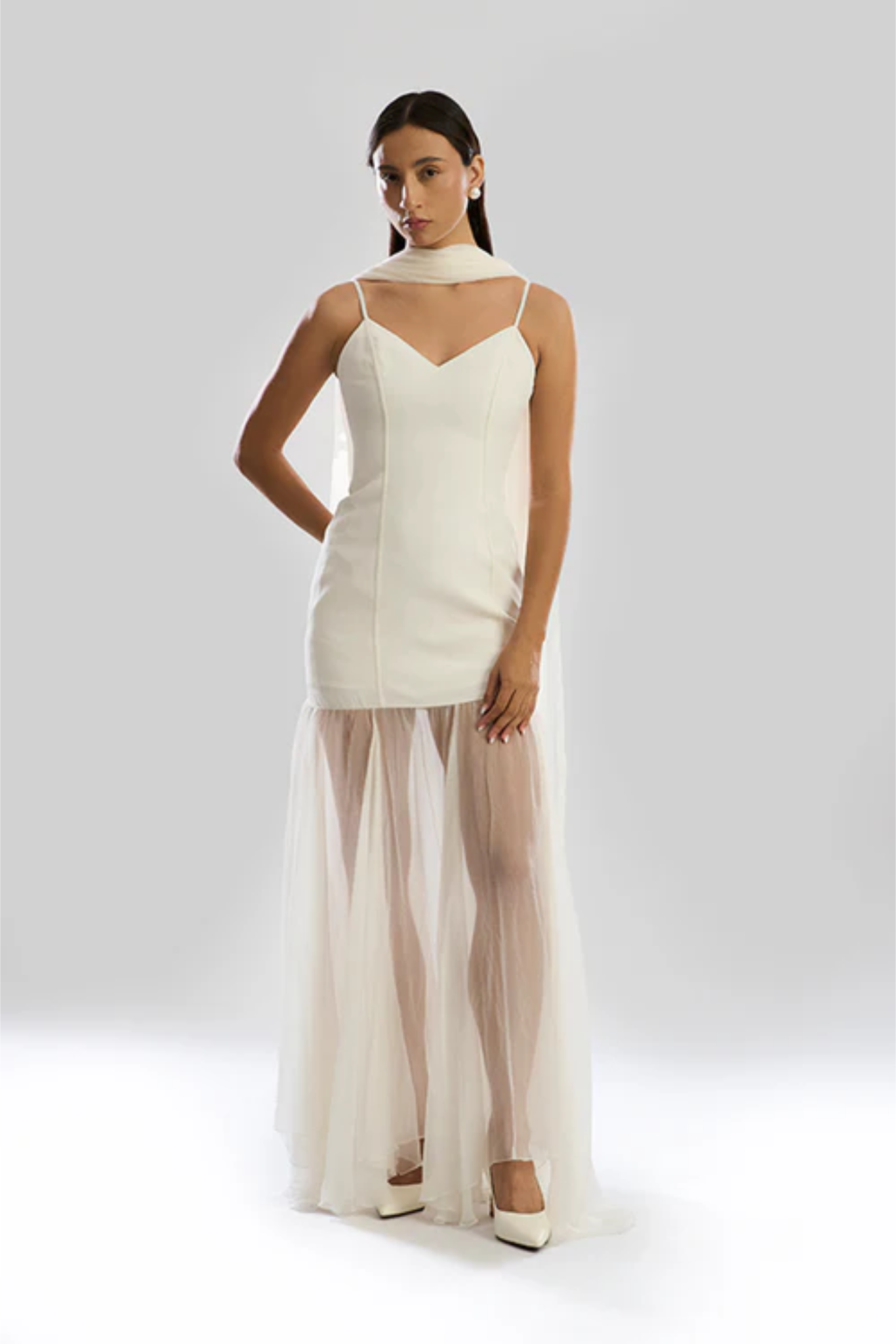 Ivory Mirage Dress with Scarf