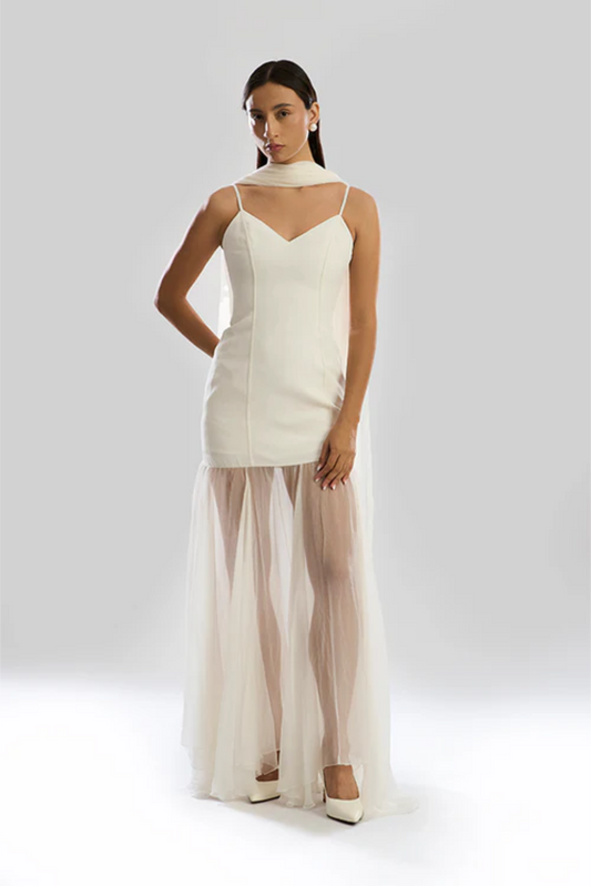 Ivory Mirage Dress with Scarf